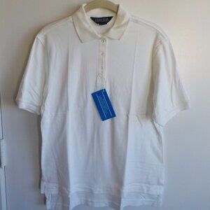 Lands End Women Polo - NWT - Short Sleeve White 100% Cotton/Made USA  (693)